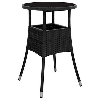 Mesa De Jardín | Mesa De Exterior Vidrio Templado Ratán Sintético Negro Ø60x75 Cm