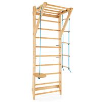 costway escalera de madera en pared con barras de dominadas trapecio redondo juego de gimnasia carga 100kg natural