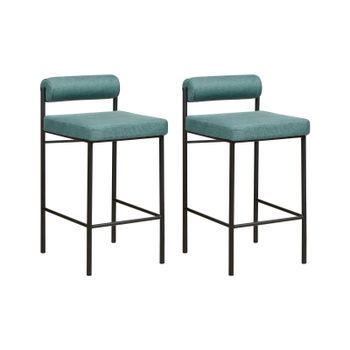 Conjunto De 2 Sillas De Bar Modernas Taburetes Respaldo Tapizado Poliéster Sin Reposabrazos Patas Negras Verde Azulado Amaya