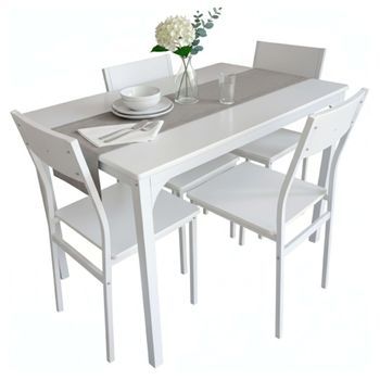Conjunto De Comedor En Color Blanco (mesa De Comedor + 4 Sillas De Comedor) Mesa 110x76x70 Cm En Pvc Para Comedor