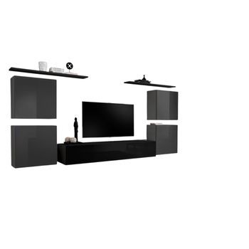 Conjunto De Muebles Para Salón Switch Iv Diseño, Color Negro Y Gris Brillante.