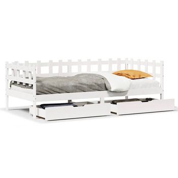Cama Individual | Cama Para Adulto | Sofá Cama Con Cajones Madera Maciza De Pino Blanca 90x190 Cm