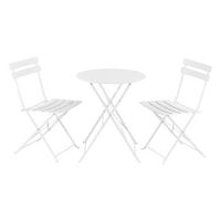 set bistro - 71 x 60 cm - set de muebles de jardin - 3-piezas - conjunto de muebles de exterior - mesa redonda con 2 sillas plegables - mesa de centro - acero - blanco encasa