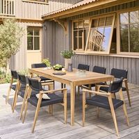 salon de jardin de madera de teca maciza y cuerda negro 8 pers