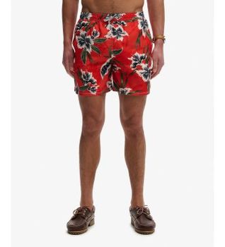 Superdry para hombre. M3010264A Bañador Hawaiian Print 16 rojo (XXL), Beachwear, Poliéster Reciclado