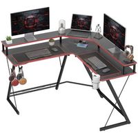 escritorio esquinero en l de 128 x 128 cm con tablero de melamina e1 y soporte para dos monitores r negro