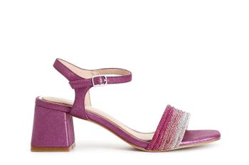 sandalias gilda efecto laminado con bandas de pedrería por delante hot pink
