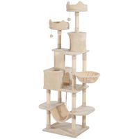 pawhut arbol rascador para gatos grande altura 206 cm con multiples niveles cuevas bolas colgantes y hamacas beige