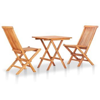 Conjunto De Bistró 3 Uds | Mueble Jardin Mesa Y Sillas Con Cojines Antracita Madera Maciza Teca