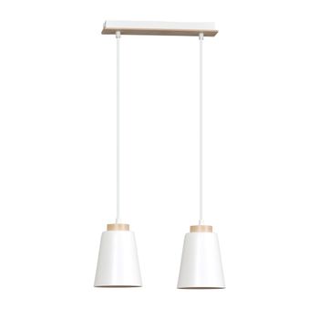 Regleta de techo 2 luces con pantallas blancas y detalles en madera