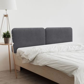 Dhome Cabecero Tapizado Liso Redondeado Tela Para Pared Acústicos Cabeceros Absorbentes Cabezal Cama Dormitorio (gris Ceniza, 190 Cm Dual)