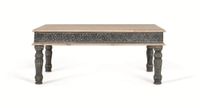 mesa de centro de madera de mango y base de hierro fabricada a mano