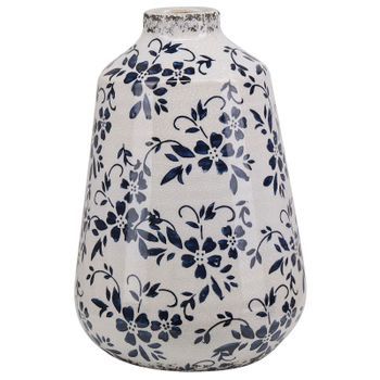 Florero Blanco Y Azul Gres Aspecto Envejecido Diseño Maceta De Interior 25 Cm Impermeable Maroneia