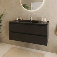 mueble de bano suspendido 100 cm negro mate - lavabo negro - con 2 cajones - lomazoo marenza