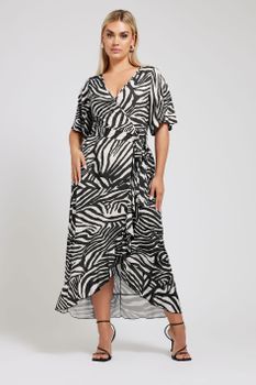 Yours London Vestido Cruzado Blanco Y Negro Cebra, Mujer Curvy Y Tallas Grandes, Yours London
