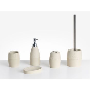 Conjunto De 5 Accesorios De Baño Jabonera Dispensador De Jabón Escobilla De Inodoro Vaso Soporte Para Cepillos De Dientes Beige Claro Yarapa
