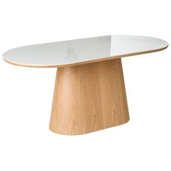Mesa De Comedor Ovalada 180 X 90 Cm Patas De Madera Mdf Acabado Chapado Fresno Lockhart