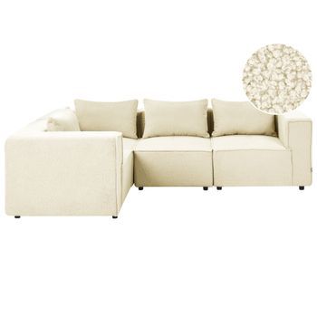 Sofá Esquinero Derecho Moderno 4 Plazas Modular Tapizado De Bouclé Blanco Crema Axebo