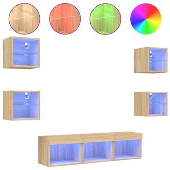 Muebles Tv Pared Con Led 7 Piezas Madera Ingeniería Roble Sonoma