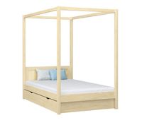 cama individual de madera con dosel y cajon n02 pino incoloro