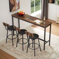 mesa de bar y taburetes - mueble de cocina - acero y tablero - marronnegro 160x40x945cm