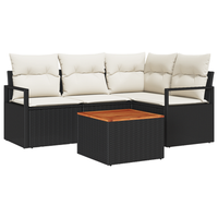 conjunto de sofas de jardin de 5 uds con cojines polirratan negro acacia cfw739191