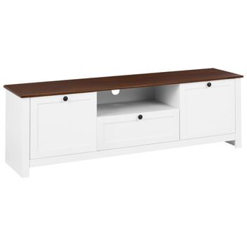 Mueble Para Televisor Con Cajón Y 2 Puertas Estilo Cottage Campestre Blanco Pimba