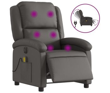 Vidaxl sillón reclinable de masaje eléctrico cuero auténtico gris