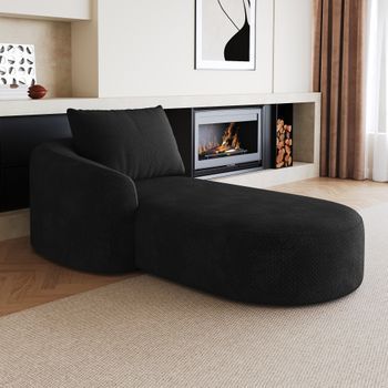 Sofá Chaise Longue Izquierdo Negro De Chenilla, 168 X 106 X 85 Cm, Una Plaza
