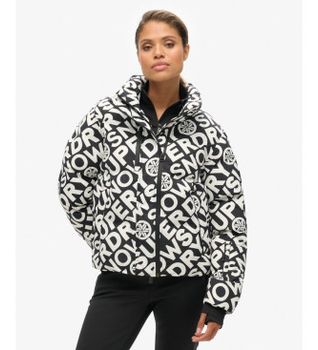 Superdry para mujer. WS110169A Abrigo acolchado de corte cuadrado negro (XS), Casual, Sostenible, Nylon reciclado