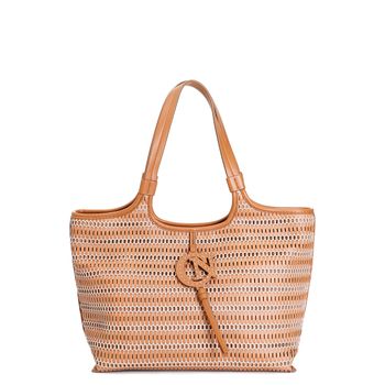 bolso shopping con detalle de malla con rosca. tan