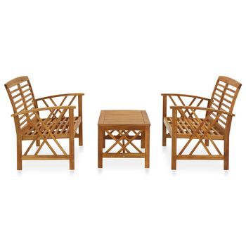 Conjunto De Muebles De Jardín 3 Uds | Mesa Y Sillas Madera Maciza De Acacia