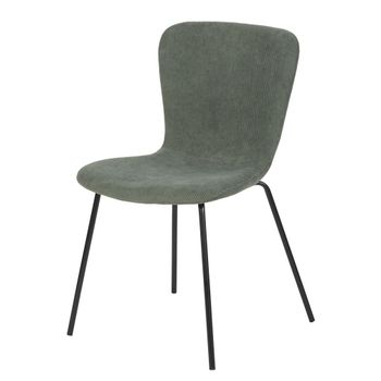 Silla de comedor de pana reciclada verde caqui y patas de acero