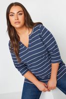yours top de algodon azul con rayas blancas mujer curvy y tallas grandes yours