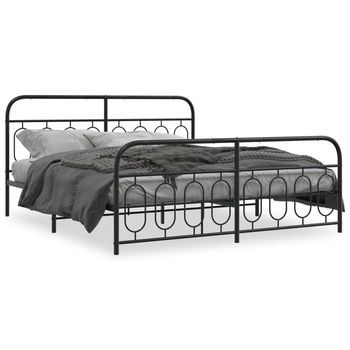 Cama Doble | Cama Para Adultos | Estructura De Cama Cabecero Y Estribo Metal Negro 183x213 Cm