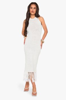 Vestido De Croché Con Detalle De Borlas, Blanco