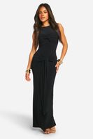 vestido maxi fruncido con nudo y escote estilo nadador negro