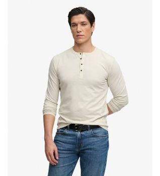 Superdry para hombre. M6010957A Camiseta Slub Grandad beige (XXL), Casual, Algodón, Manga larga