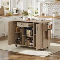 isla de cocina de 120 cm tablero plegable cajon armario con ruedas color natural