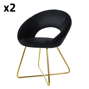 2x Sillas de comedor aspecto terciopelo negro patas de metal doradas