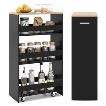Carro De Almacenamiento Estrecho De 4 Niveles, Costway Carrito Auxiliar (47,5x25x80 Cm,negro Y Natural)