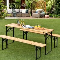 juego de mesa y banco de picnic 3 piezas plegable acero para patio natural