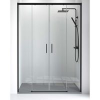 mampara de ducha frontal 2 puertas - 2 fijos corredera  cristal templado 6mm  antical  altura 195cm negro mate  transparente - negro mate - 155 cm adaptable 152-157cm