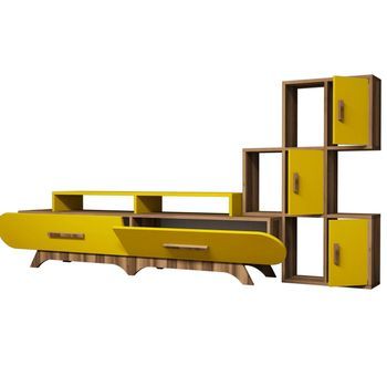 Mueble Tv Con Estante Flora S Amarillo Nogal