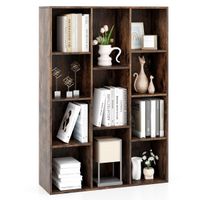 costway libreria de 11 cubos de libros de piso organizador de almacenamiento de cubos vertical u horizontal estante de exhibicion de madera marron