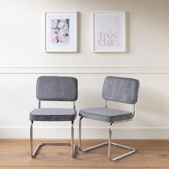 Conjunto 2 sillas cantilever en terciopelo gris y acero