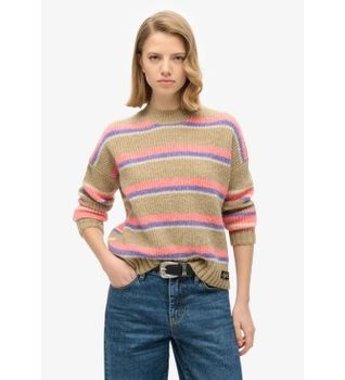 Superdry para mujer. W6110584A Jersey de rayas con cuello redondo beige (M), Casual, Acrílico