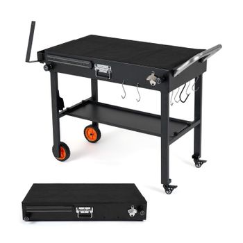 Costway Carrito Plegable para Parrilla con Ruedas con Freno y Estante Inferior Acero Resistente para Barbacoa Exterior 104 x 46 x 81 cm Negro