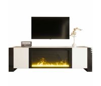 mueble tv con chimenea electrica - efecto de llama sin funcion de calefaccion alto brillo - blanconegro