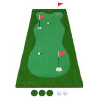 costway tapete de entrenamiento de golf profesional con cesped artificial realista 3 hoyos 3 banderas y tazas para practica de putt 3 x 1 m